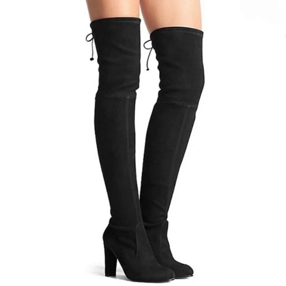 Stuart Weitzman Elegant Black Suede Highland Over-the-Knee Boots